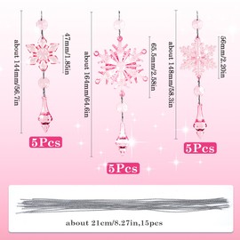 SOFPLATE 15Pcs 3 Styles Crystal Christmas Tree Ornaments Pink Acrylic Snowflake Ornaments Holiday Crystal Snowflakes Decoration for Christmas Tree Winter Wonderland Decor Party Wedding Celebration