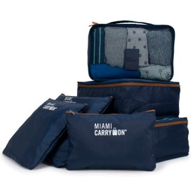 Miami CarryOn 6-Piece Packing Cubes for Luggage Organization (Navy+Tan)