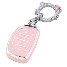 Pangpai Pink Key Fob Cover for Hyundai, Soft TPU Key Case Protection with Bling Keychain Fit for lantra Ioniq Sonata Tucson Elantra GT