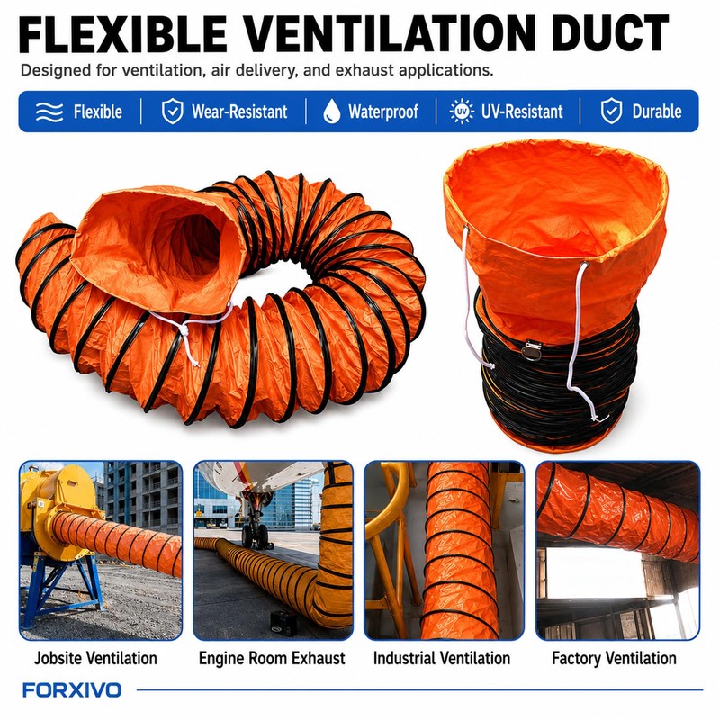 8 Inch Flexible PVC Duct Hose, 25 FT Orange Exhaust
