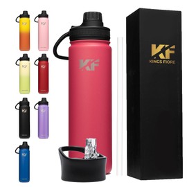 Insulated Water Bottle With Straw, Stainless Steel Double Walled Vacume Sports Water Bottle with 2 Lids - for Gym Camping Hiking (Rose - 32oz)