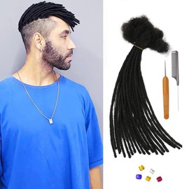 0.4cm Width 8 Inch 100% Human Hair Dreadlock Extensions for Men/Women/Kids, Full Hand-made Locs Extensions Human Hair Bundles(10 Strands,Natural Black)