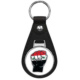 Syria World Flag Fist Keychain Black Premium Leather Key Chain with Key Ring