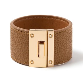 Rantanto Braid Leather Wrap Bracelet Trendy Stackable Crystal Cuff Boho Gold Heart Bracelet Jewelry Gift For Women (Wide Khaki)