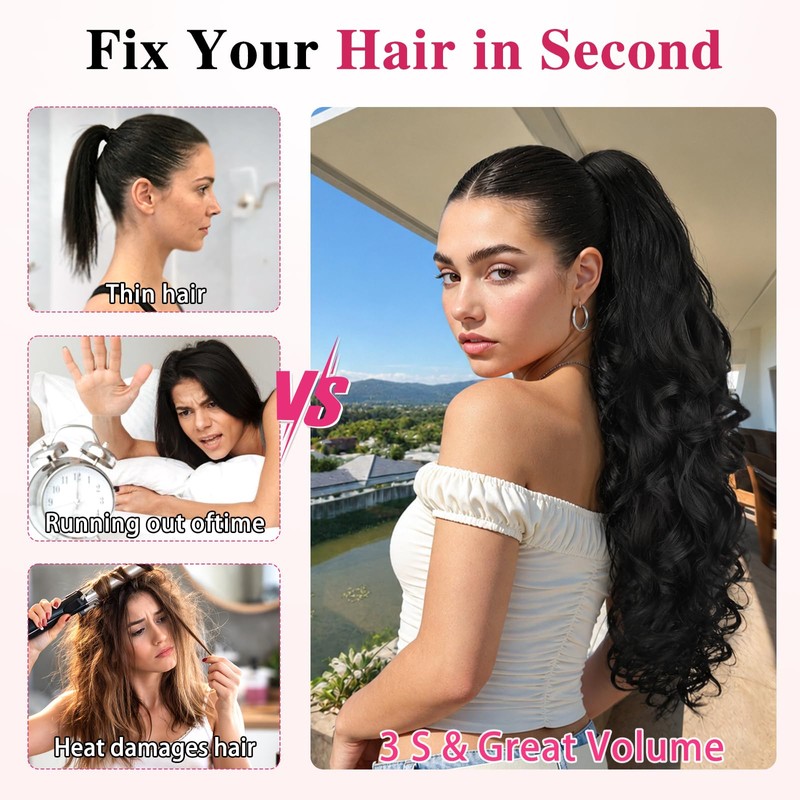 Long Curly Wavy Claw Clip Ponytail Extension,24" Chocolate Brown