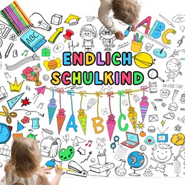 Colouring Tablecloth for First Day of School with 12 Coloured Pencils, First Day of School Tablecloth, Colouring Tablecloth for Children, Table Decoration First Day of School, Gift School Cone Filling