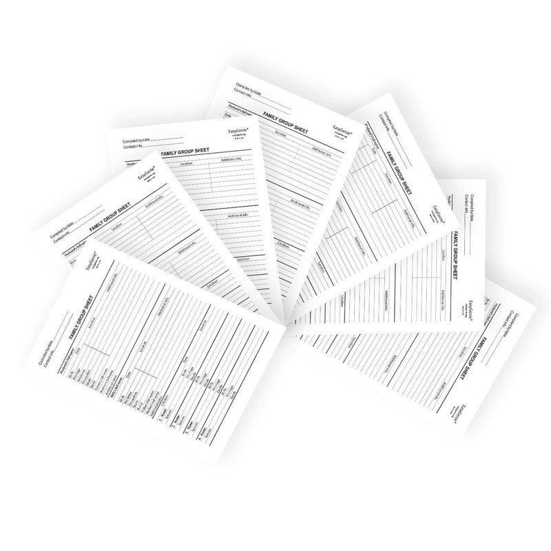LARGE PRINT Two-Sided Family Group Sheets for Genealogists (7-pack) by