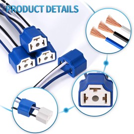 Vkinman H4 HB2 9003 Wiring Harness Headlight Socket Heavy Duty Ceramic Headlight Connector Replacement for Car Truck Boat Marine Headlight Fog Light 4 Pcs