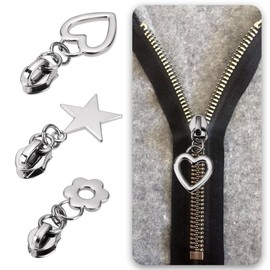 LT Easiyl 12 Piece Zipper Pendant 5# Zipper Slider Replacement Part Zipper Pendant Heart Star Flower Metal Zipper Repair for Coat Jacket Backpack Handbags, silver