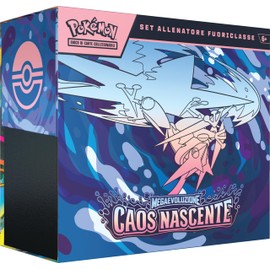 Pokémon: set Allenatore Fuoriclasse dell’espansione Megaevoluzione - Caos Nascente del GCC Pokémon (1 carta promozionale figura intera, 9 buste di espansione e accessori premium), Edizione in Italiano