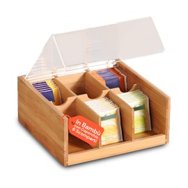 Avilia Organizer Bambù 6 Scomparti Porta Tisane e Capsule Caffè - Porta Bustine Tè e Tisane - Set Regalo Donna -Contenitore Compatto Cucina e Ufficio - 10x22x21 cm