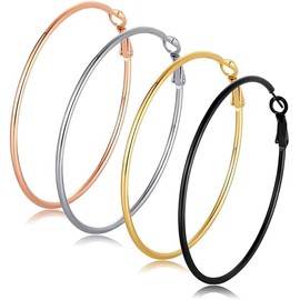 4 Pairs of Large Hoop Earrings for Women, Hypoallergenic Hoop Earrings, Silver Plated, 14K Gold/Silver/Rose Gold/Black Gold Plated Earrings Sets, Stainless Steel, No Gemstone