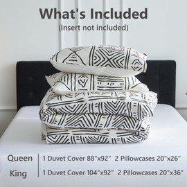 Simple&Opulence Boho Cooling Duvet Cover Set, 3Pcs Aztec Luxury Tribal Geometric Pattern Comforter Cover Set 100% Viscose from Bamboo, Soft Breathable Bedding for Hot Sleepers(White, King)