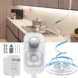 Motion Sensor Led Light Strip - with UL FCC Plug Adapter, Multi-Functional Controller, Dimmer, Timer, Under Cabinet Lights for Indoor Kitchen Stair Showcase Bedroom Corridor Counter 9.84ft Cold White
