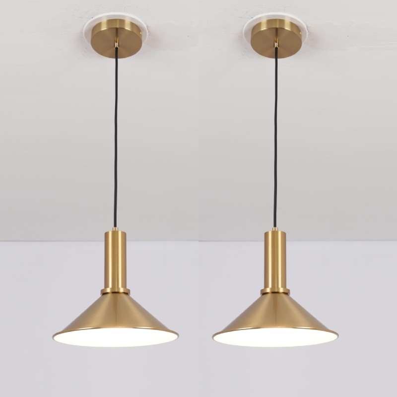 Battery Operated Pendant Lights 2 Pack,Rechargeable Pendant Light with Remote,Gold