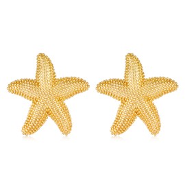 ENSKEFEN Gold Starfish Statement Stud Earrings for Women Trendy Boho Sea Star Shell Earrings Minimalist Summer Beach Jewelry