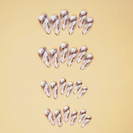 SINHOT Long Stiletto Press on Nails Almond Fake Nails Glossy Glue on Nails Marble Gradient Acrylic Nails Silver Glitter False Nails with Designs 24 pcs