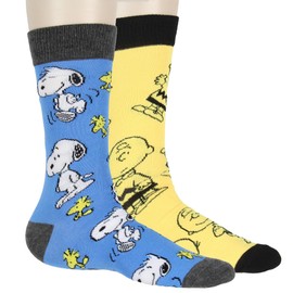 Peanuts Men's Snoopy, Woodstock, and Charlie Brown 2 Pair Adult Crew Socks Dress Socks