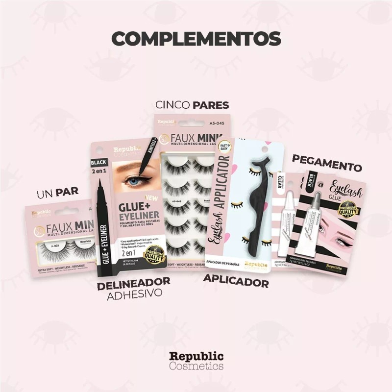 Republic Cosmetics Pestañas Postizas 3d Mink Reutilizables Mix Surtido 5
