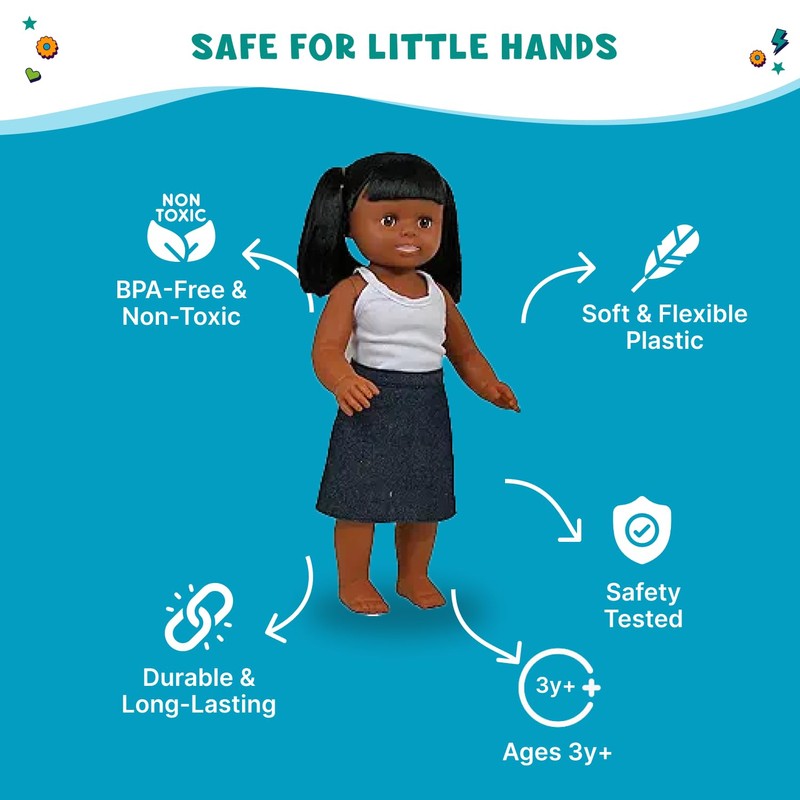 Get Ready Kids African/American Girl Doll - 16” Realistic Vinyl