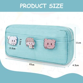 Vicloon Large Pencil Case, Expandable Pencil Case, Big Capacity Pencil Case Stationery Pen Bag Makeup Bag Middle School College Office Organizer with 3 Brooch for Student Teens Girls Adults (Blue)