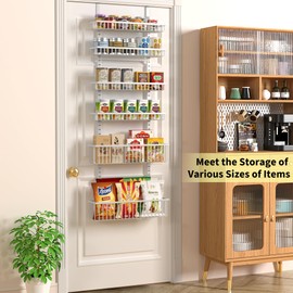 Moforoco 6-Tier Over The Door Pantry Organizer, Pantry Organization and Storage, Black Hanging Basket Wall Spice Rack Seasoning Shelves, Home & Kitchen Laundry Room Bathroom Essentials accessories
