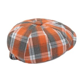 Plaid Newsboy Cap for Men Womens Classic Flat Cabbie Hat Golf Cap (AU, Alpha, One Size, Orange Grid Pattern)
