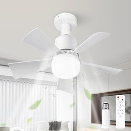 20.5'' Socket Fan Light with Remote Ceiling Fans with Lights 3 Colors 3000K-6500K 2000 Lumens Screw in Ceiling Fan in Light Socket Light Bulb Fans for Bedroom Living Room Kitchen Garage (White)