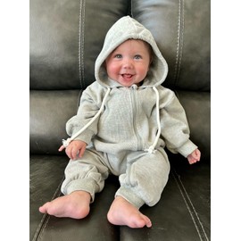 Unutiylo Unisex Baby Boys Girls Grey Long Sleeve Infant Baby Zipper Hooded Jumpsuits Romper Gender Neutral Solid Color Loose Outfit Clothes Preemie