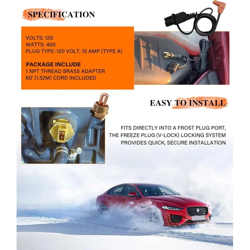 For Zerostart/Temro 1" NPT 400W Block Heater Immersion for Engine