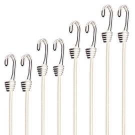YELIER Bungee Cords with Hooks - 6mm Small Bungee Cords, 8-Piece Set - Black, White, & Multi-Color Options for Outdoor, Camping, and Storage (White, 6mm 8piece Set)