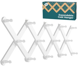 OROPY Wood Accordion Wall Hanger, Expandable Coat Rack Wall Mount with 14 Pegs, Expanding Hat Rack for Wall White
