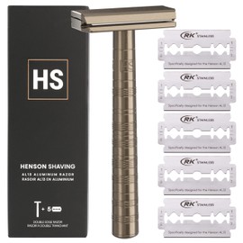 Henson Shaving Henson Shaving Razor - Tan Double Edge Safety Razor with 5 Spare Blades - 30 Angled Precision with Superior Blade Rigidity- Reusable Single Blade Razors for Men and Women - Mild Aggression