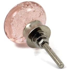 owlKraft Cabinet Knobs Set of 6 Pink Bubble Glass Round Knobs (1.25" Diameter) | Glass Door Handles | Crystal Decorative Knobs | Modern Drawer Knobs | Trendy Cabinet Door Knobs