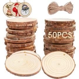 OurWarm 50pcs Natural Wood Slices, Unfinished Wood Circles for Crafts Centerpieces, 2.0-2.5 Inches Predrilled Wood Craft Kit for Arts and DIY Christmas Tree Ornaments