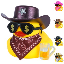Car Rubber Duck with Purple Cow-boy Hat Sunglasses Accessories for Jeep Ducking Car Dashboard Decoration Party Favors,Cool Duck with Beer Glasses,Paisley Bandanas,Necklace