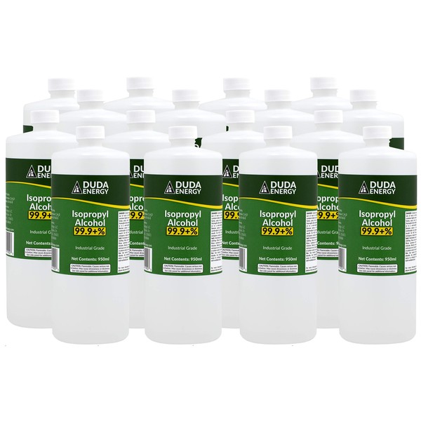 Duda Energy Bottles of 99.9+% Pure Isopropyl Alcohol Industrial Grade IPA Concentrated Rubbing Alcohol 4 Gallons Total, Clear 32.12 Fl Oz (Pack of 16)
