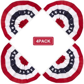 BAEONY 4 Pack American Pleated Fan Flag, 36"x18"Patriotic Flag United States Half Fan Banner with Brass Grommets for 4th of July Decorations
