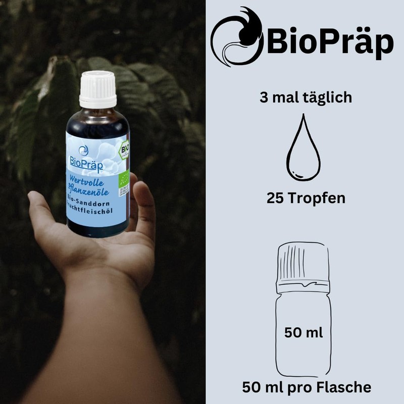 BioPräp Organic Sea Buckthorn Pulp Oil 50 ml Vegan and