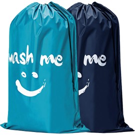 HOMEST 2 Pack XL Wash Me Travel Laundry Bag, Dirty Garments Organizer, Large Enough to Hold 4 Loads of Clothes, Easy Fit a Hamper or Clothing Basket, Azure and Blue