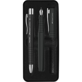 FABER-CASTELL 241050 Poly Pen Writing Set with Ballpoint Pen and Fountain Pen Black