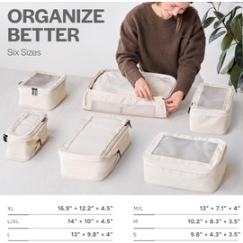 Aerotrunk - Cubos de embalaje de compresión para viajes, bolsas organizadoras de equipaje, cubos de embalaje con doble cierre para maletas (paquete de 6, beige)