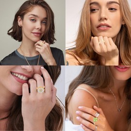 Fidget Ring Anxiety Rings for Women Gold 9pcs Adjustable Spinner Ring CZ Diamond Sunflower Moon Star Four Leaf Heart Bead Fidget Rings for Anxiety Stress Relief for Women