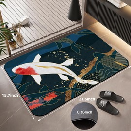 Japanese Koi Fish Bathroom Rugs,Absorbent Quick Dry Bath Mat,Water Absorbing Soft Easy Clean Shower Mat for Bathroom,Tub and Shower,Machine Washable,15.7"×23.6"