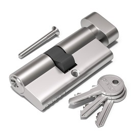 Bwintech 90mm(40/50T) Nickel Euro Cylinder Lock,Door Barrel Lock,Thumbturn Knob with 3 Standard Keys,Anti-Pick,Anti-Bump,Anti Drill,High Security for UPVC,Wooden,Composite Doors