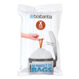 Brabantia IdealFit Bin Liners (Size X/10-12 Litre) Ideal Quality Thick Plastic Trash Bags with Tie Tape Drawstring Handles (40 Bags)