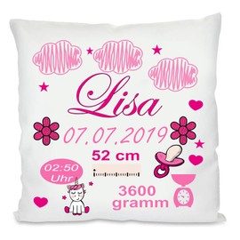 Fotokissen | Personalisiertes Kissen als Glückwunsch zur Geburt | Geschenke zur Geburt | Babygeschenk für Jungen und Mädchen (Mädchen, mit Kissenfüllung)
