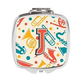 Caroline's Treasures Letter J Retro Teal Orange Musical Instruments Initial Compact Travel Mirrors, Multicolor