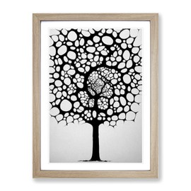 Monochrome Tree Art No.1 Framed Print for Living Room Bedroom Home Office Décor, Wall Art Picture Ready to Hang, Oak A4 Frame (34 x 25 cm)