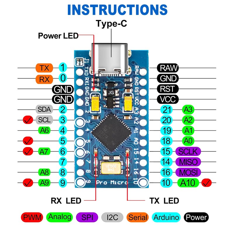 Pro Micro with 32u4 Chip Development Board Binghe Pro Micro